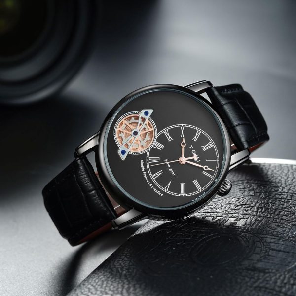 Men’s Watch Leather Wrist Watch – Elegant Quartz Watch With Double Strap