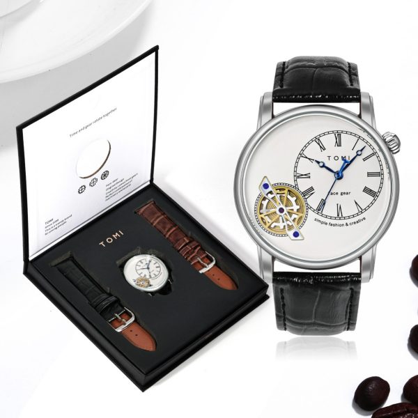 Men’s Watch Leather Wrist Watch – Elegant Quartz Watch With Double Strap