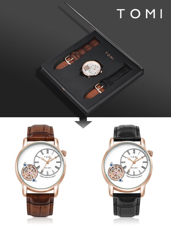 Men’s Watch Leather Wrist Watch – Elegant Quartz Watch With Double Strap